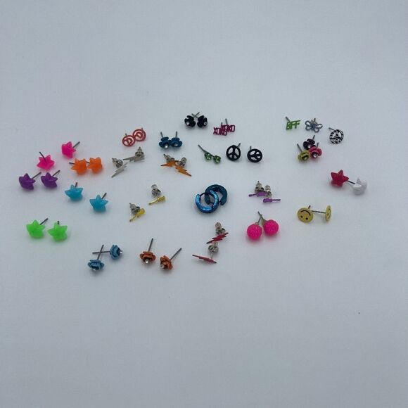Earring Lot - 20 Pair and 8 Singles of Fun and Funky Stud Earrings - Picture 1 of 11